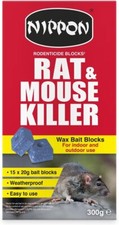 Nippon Rat & Mouse Killer Poison Rodenticide Wax Blocks 300g (15 x 20g)