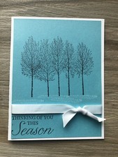 Card Set Of 4 Stampin Up Winter Woods Christmas Tree Shimmery Blue Season