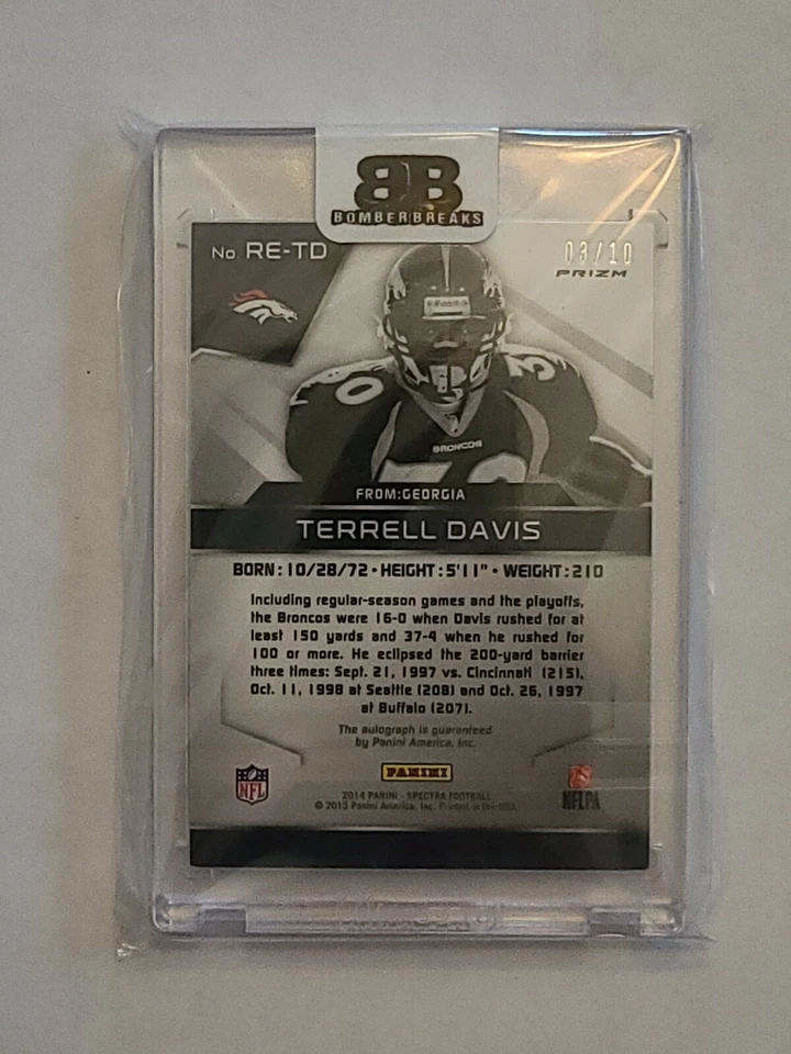 Terrell Davis 2014 Panini Spectra Refractor Auto 3/10 LEGEND HOF - Image 2 of 2