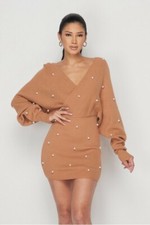 Womens Pearl Cocktail Dress, Brown, Small