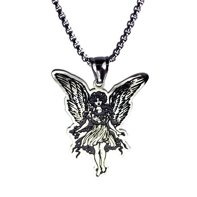 Fairie Necklace Womens Silver Stainless Steel Sprite Fairy Pixie Pendant