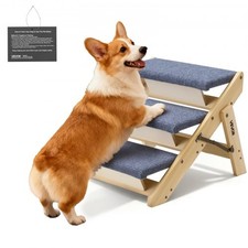 Wood Pet Stairs, 3-Step Dog Stairs for Beds, Sofa Cars, 150lbs Load Capaci...