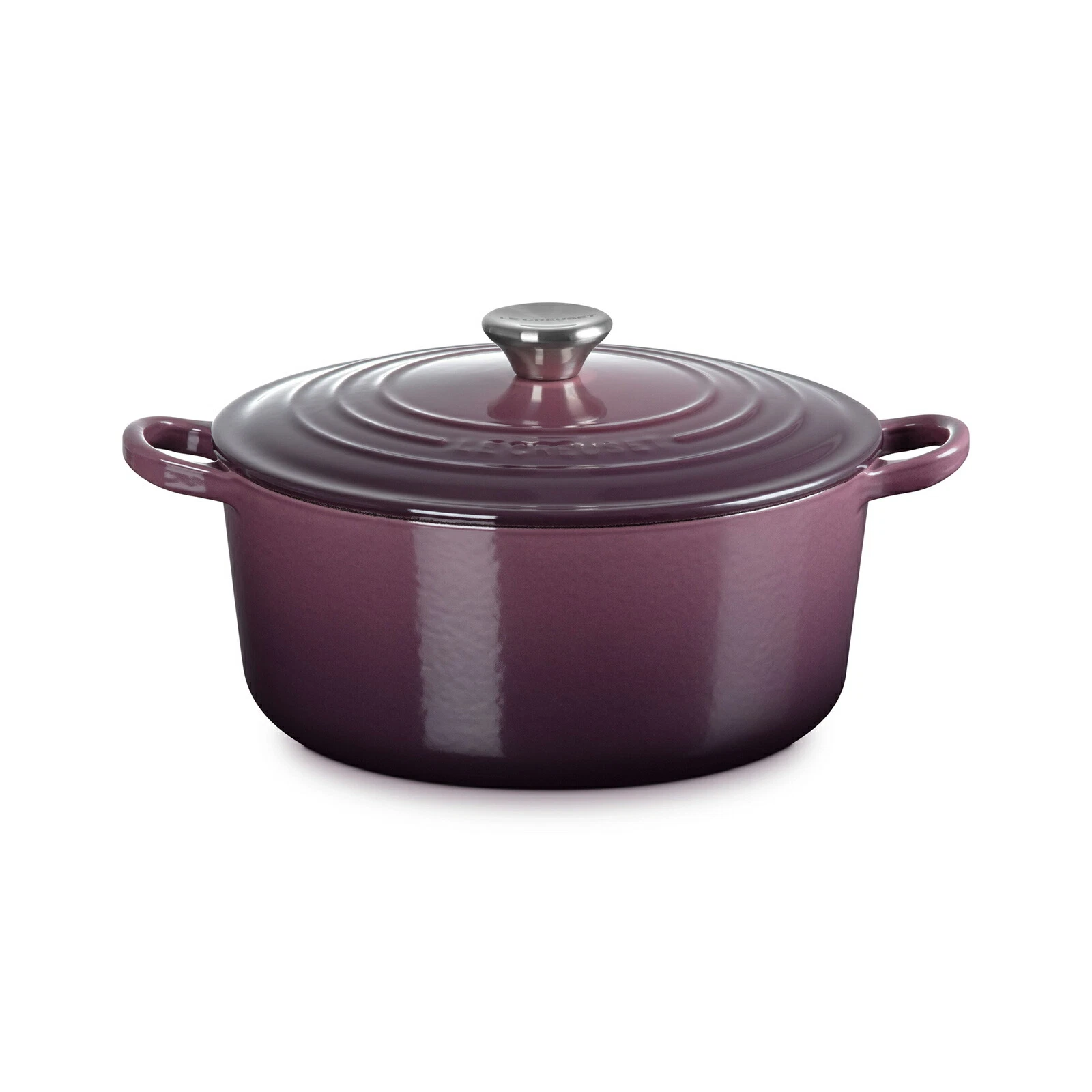Le Creuset Cocotte 24cm 9.5in 4.5qt Fig Purple Silver knob Cast Iron Dutch oven