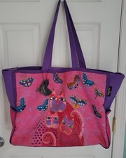 LAUREL BURCH Cats and Butterflies Large Pink/Purple 19" x 15" x 6" Tote Bag