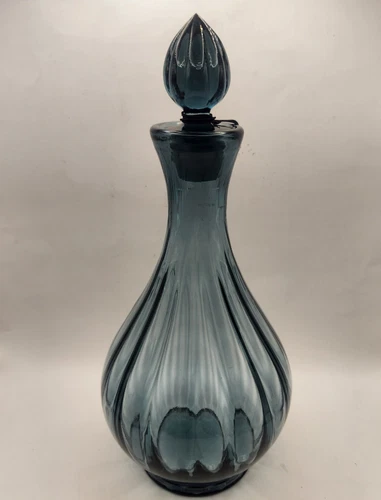 Vintage Fenton Art Glass Decanter Federal Blue American Legacy Bottle 12" Tall