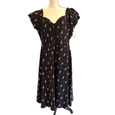 Unique Vintage Black & Pink Flamingo Polka Dot Print Ohara Swing Dress 2XL/18