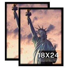 ONE WALL Tempered Glass 18x24 Poster Frame, Black Wood Photo Picture Frame Se...