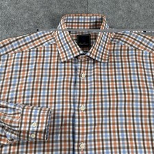 David Donahue Dress Shirt 16.5 Mens Trim Fit Gingham Check 34/35 Sleeves