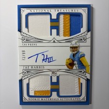 TRE HARRIS 2025 NATIONAL TREASURES RPA ROOKIE QUAD PATCH RC AUTO #72/99 CHARGERS
