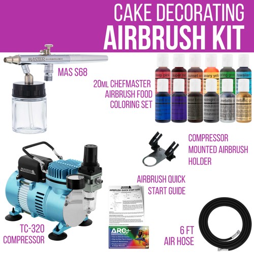 Master Airbrush Air Compressor Cake Decorating Kit 12 Chefmaster Food Colors Set - Picture 2 of 5