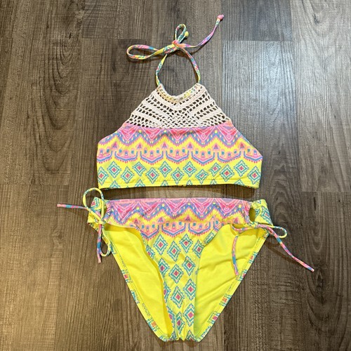 Hobie Girls 2-Piece Swimsuit Size 14 Pink Blue Yellow