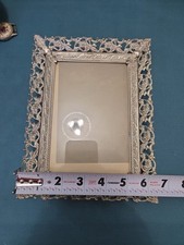 Vintage Ornate Silver Tone Filigree Flowers Picture Frame With Stand And Glass
