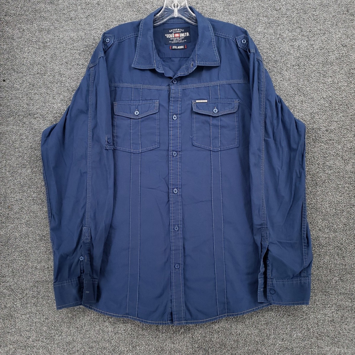 Ecko Unltd Button Up Shirt Mens 2XL XXL Blue Long Sleeve Front