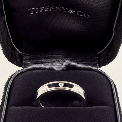 Sz 6.5 Tiffany Together Double Milgrain Band Ring in Platinum with a Diamond 4mm