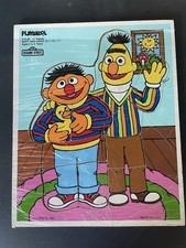 Vintage Sesame Street Playskool Wooden Puzzle Bert And Ernie Say Hello