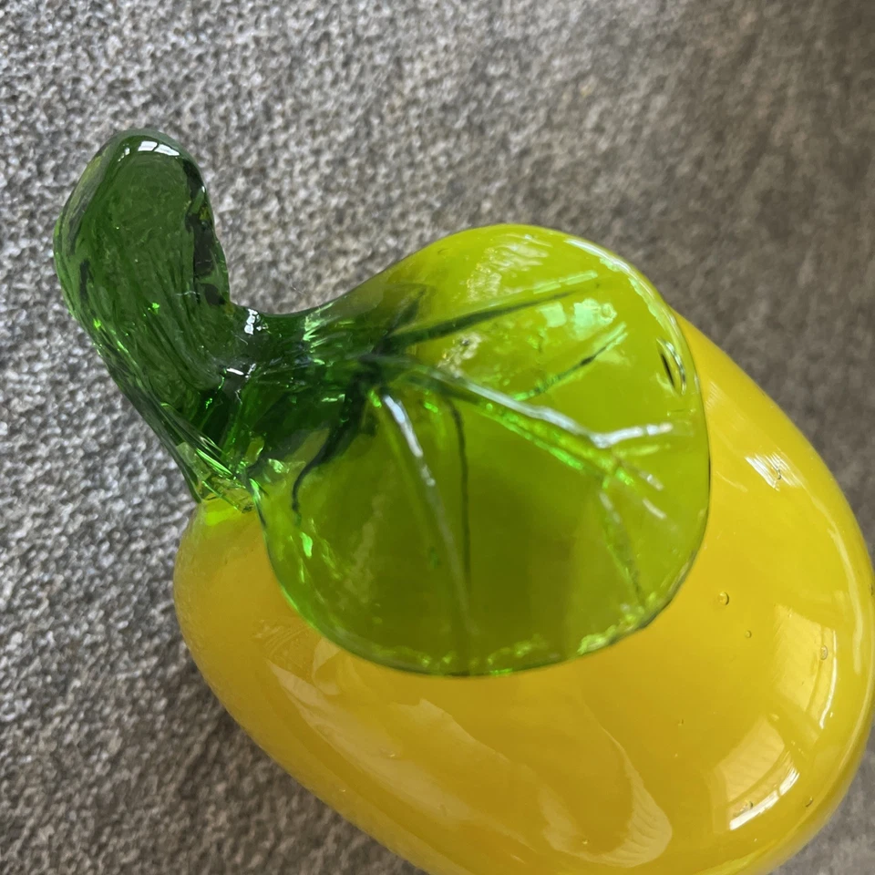 "Decoración de frutas sopladas a mano de Murano amarillo limón vidrio vintage 3,5"" cítricos" Foto 2 de 4