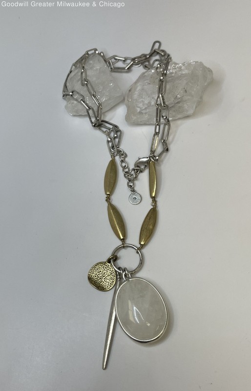 Stella & Dot Silver & Gold Tone Quartz Necklace 33.7g