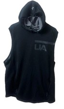 Under Armour Mens Sleeveless Hoodie L Black Tech Terry UA Gym Workout Vest Top