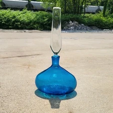 Rare Vtg Wayne Husted for Blenko #5933 Blown Glass Blue Decanter 16.6" Tall