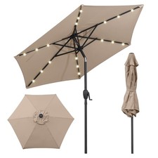 7.5 ft Solar Powered Patio Umbrella w/ LED Lights Push Button Tilt Crank Handle