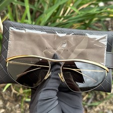 Bottega Veneta Ref: BV1091S Tapered Oval Gold Frame Sunglasses w/ Black Lenses