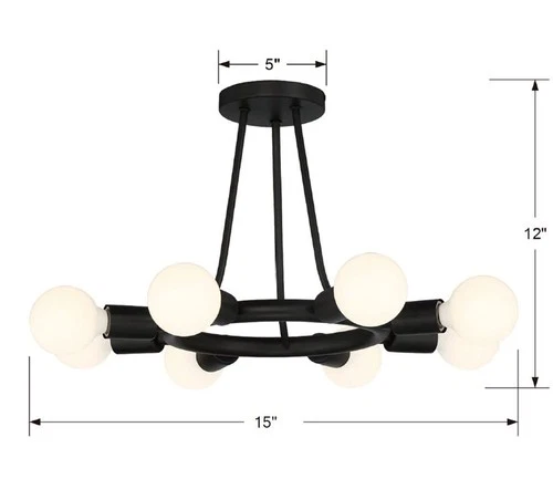 Crystorama Lighting Group 9043 Dakota 8 Light 15"W Semi-Flush - Black - Picture 3 of 10