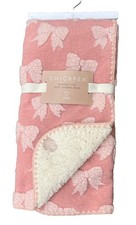 Chick Pea Baby Girl Blanket Pink Textured Bows Print Soft Cozy Sherpa Back New