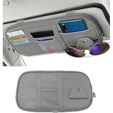 Sun Visor Organizer, Multi-Pocket Visor Organizer Pouch with Double Zippers Net,