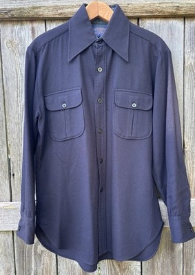 Vintage Pendleton Button Up Shirt Virgin Wool Flap Pocket Mens M 60s 70s Blue