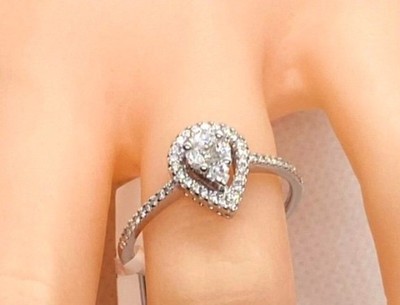 Effy 18K White Gold Pear Halo Engagement Ring Size 7