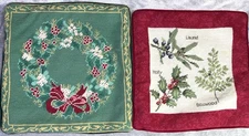 Lot 2 Vintage Wool Needlepoint Pillows Williamsburg Christmas Holy Laurel Wreath