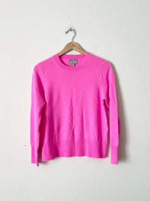 Jcrew MEDIUM 100% cashmere bright pink knit long sleeve crewneck sweater