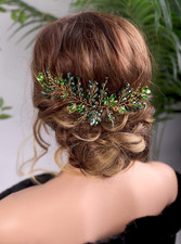 Bride Hair Accessories Green Crystal Hair Vine Gold Headband Evening Party Prom