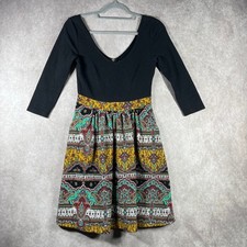 Anthropologie Maeve Arborea Dress Womens 4 Black Floral Mini Fit Flare Boho