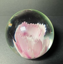 Pink Flower Art Glass Paperweight Controlled Bubbles Murano Style Glass