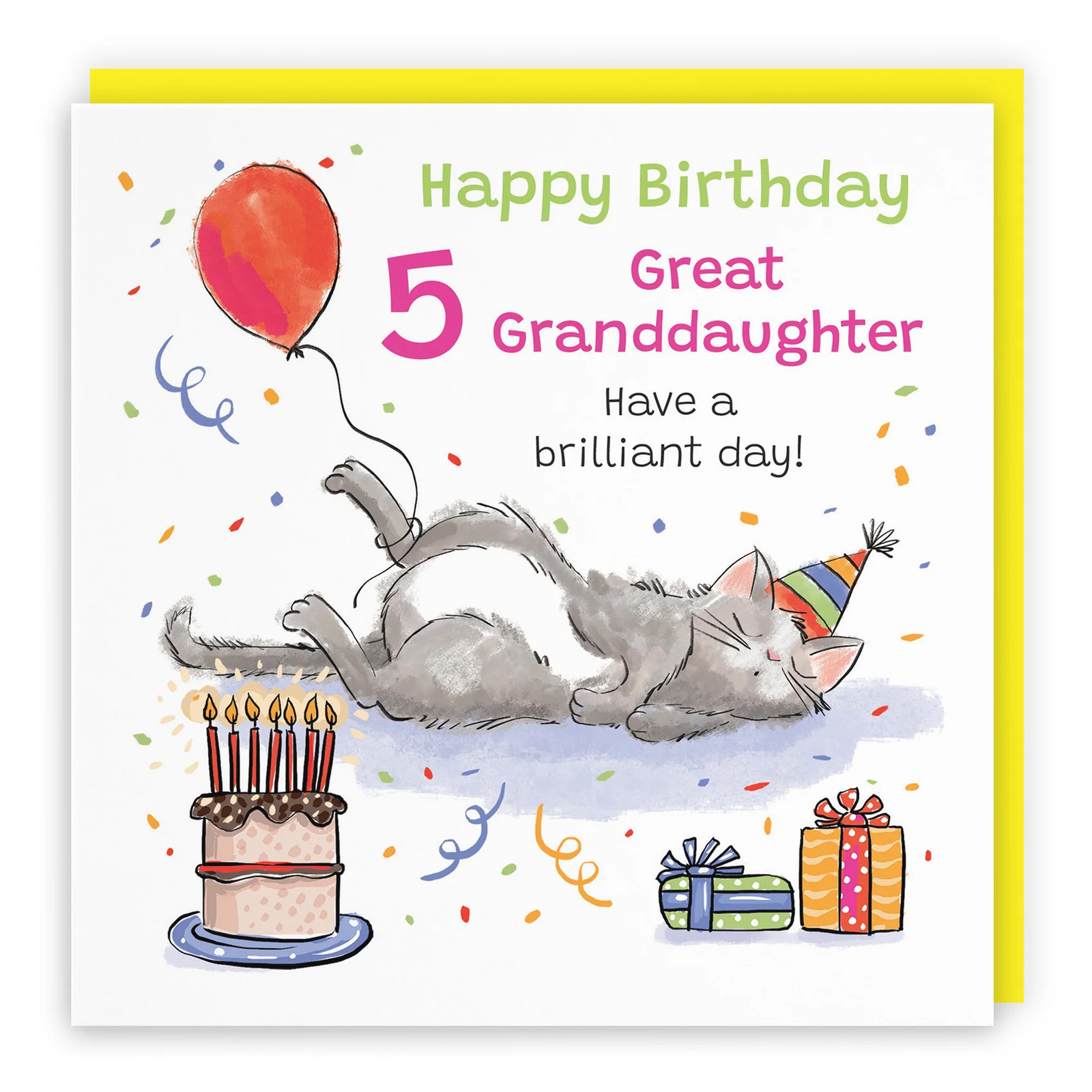 5th Great Granddaughter Birthday Card Sleepy Cat Animal Party