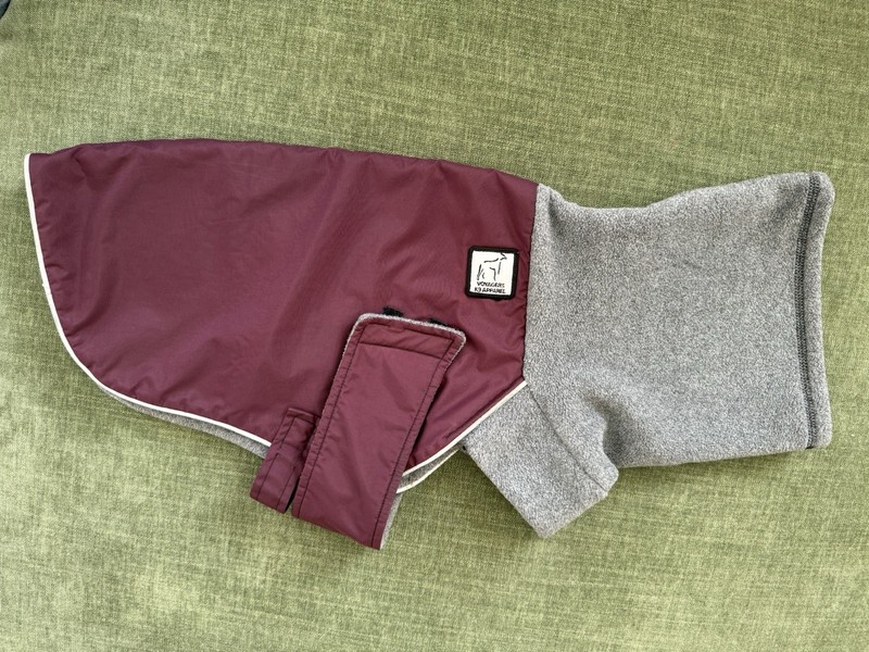 Voyagers K9 Apparel Rat Terrier Maroon/grey Winter Coat Funnel Neck Size XL