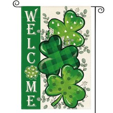 St Patricks Day Garden Flag 12x18 Inch Double Sided Outside, Shamrock Lucky Cl