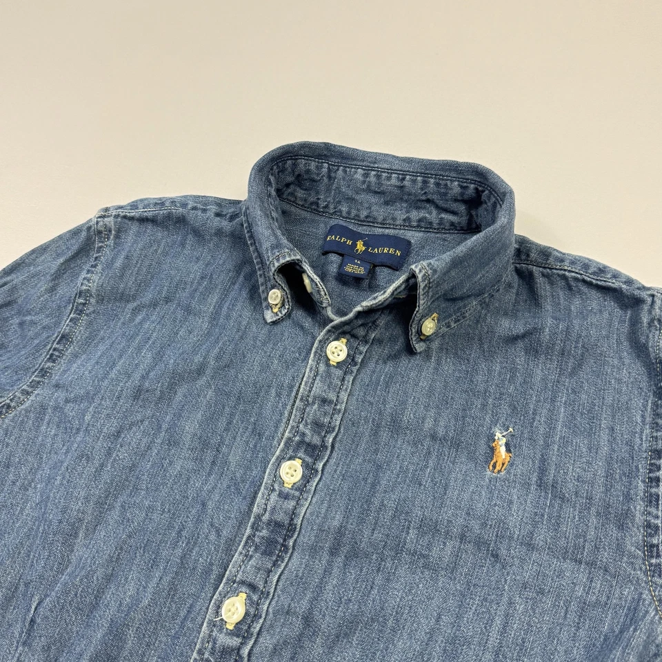 Ralph Lauren Button Denim Shirt Dress Girls 14 Long Sleeve Flesh Pony Western - Image 4 of 4