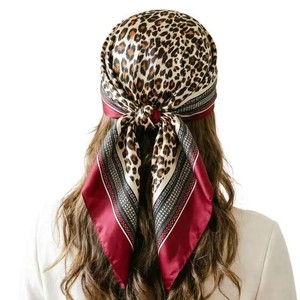 35 "Headscarf for Women, Square Silk-Like Leopard Print Red