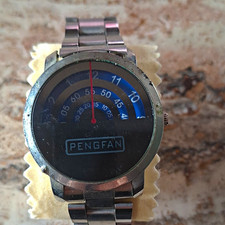 PENGFAN Armbanduhr Edelstahl silber, analog rund, Zifferblatt schwarz/blau