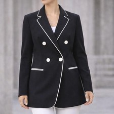 Vintage Rena Rowan for Seville Black White Double Breasted Blazer Women Size 10P