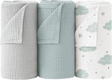 Muslin Swaddle Blankets 3 Pack 40 x 38 Inch Soft Breathable Baby Receiving Set