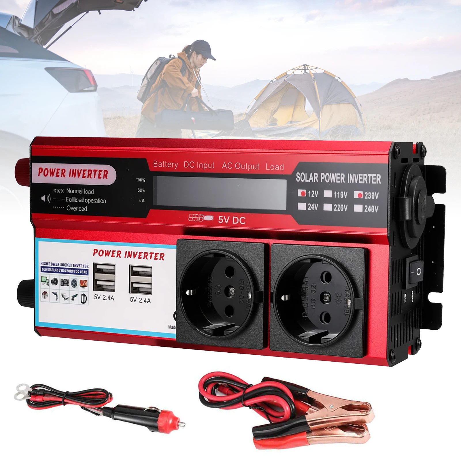Onduleur pure sinus 4000W convertisseur 12V 220V avec écran LCD