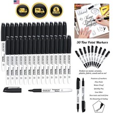Permanent Markers, 30 Pack Black Permanent Marker set,Fine Point, Works on Pl...