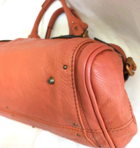 Chloe Paddington Handbag Shoulder Bag Red Orange Padlock Leather Key Auth Rare - Picture 20 of 24