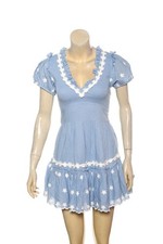 LoveShackFancy Smocked Dress XS 2 Casual Puff Short Sleeve Blue Mini NEW 47131