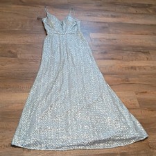 Morilee Silver Sequin Mesh Long Gown Size 8 V-Neck Spaghetti Strap 21555 prom 
