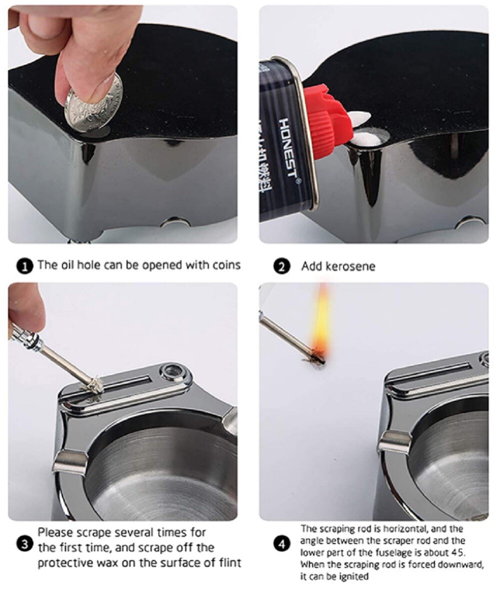 Retro Metal Ashtray Lighter – Vintage 10K Match Multi-Function