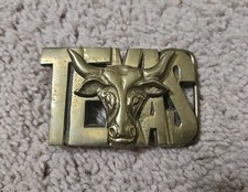 Vintage Texas Longhorns 3" Rectangular Brass Belt Buckle